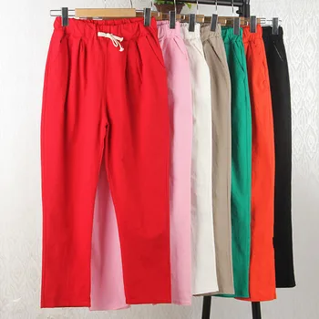 

Ladies Summer Linen Cotton Casual Pants Girls Plus Size Thin Long Harem Pants Girls Multicolor Sweatpants Cute Lace Up Trousers