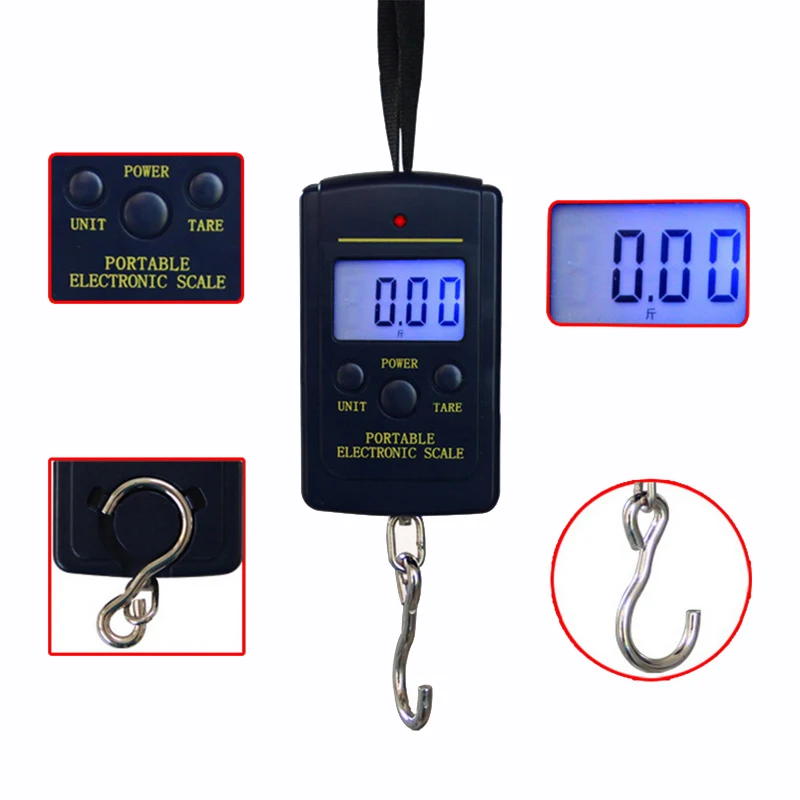 

1Pcs 40kg/100g Mini Digital Hanging Scale LCD Portable Luggage Hook Scale Backlight Travel Electronic Scale Weight Balance