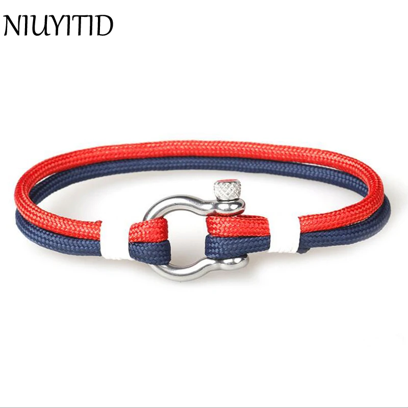 NIUYITID 2018 جديد الفولاذ المقاوم للصدأ مشبك الرجال سوار الأزياء Paracord حبل البحرية نمط الذكور سحر براكليت مجوهرات عالية الجودة