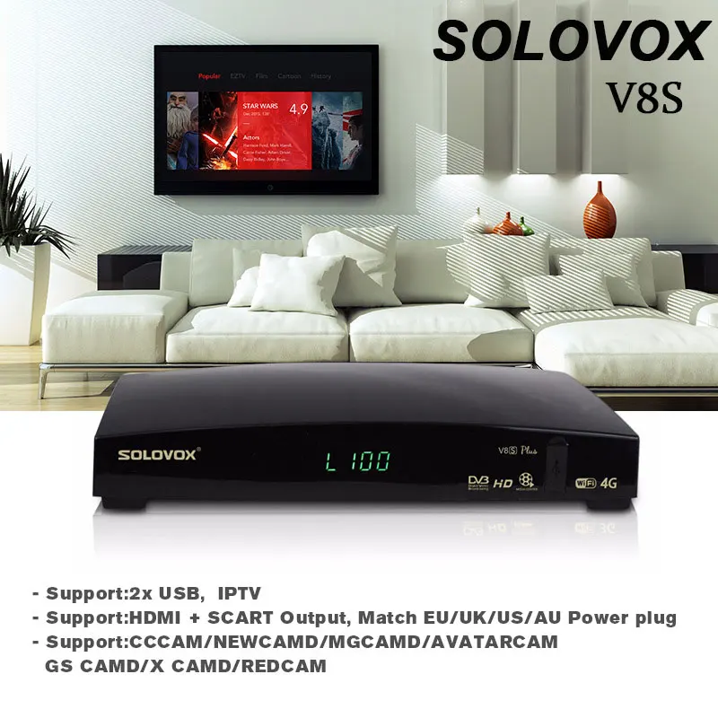 

SOLOVOX V8S PLUS DVB-S2 satellite tv receiver support Youtube WebTV freesat Biss key Germany Arabic Spain Portugal 7 line CCCAM