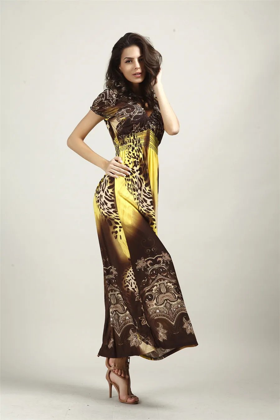 Gladiolus Bohemian Summer Dress Women 2019 Short Sleeve V Neck Tunic Sexy Leopard Print Maxi Dresses For Women Long Beach Dress (30)