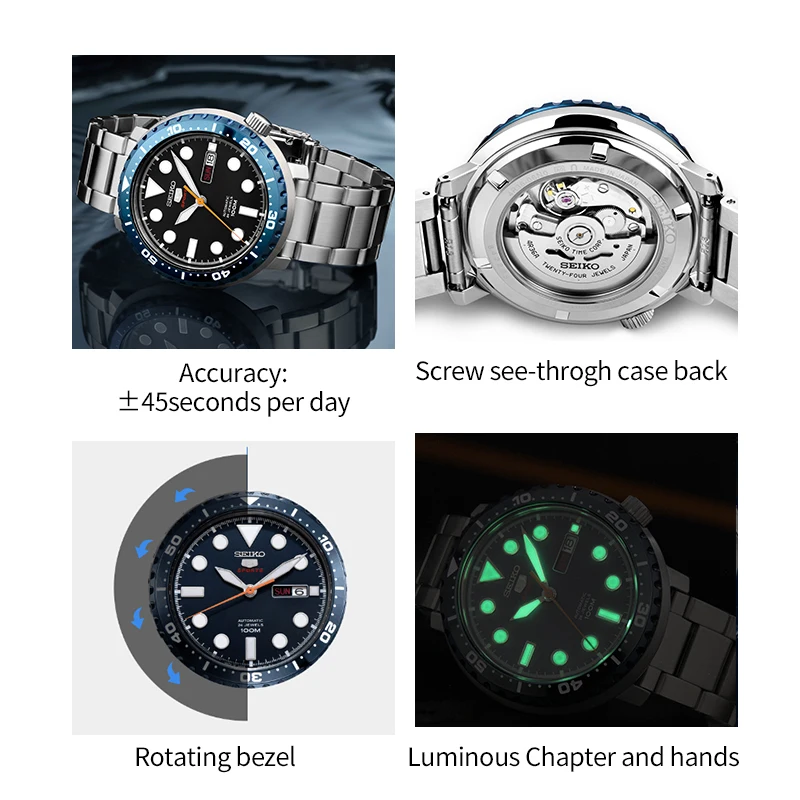 Мужские спортивные часы SEIKO5 100% оригинальные автоматические механические