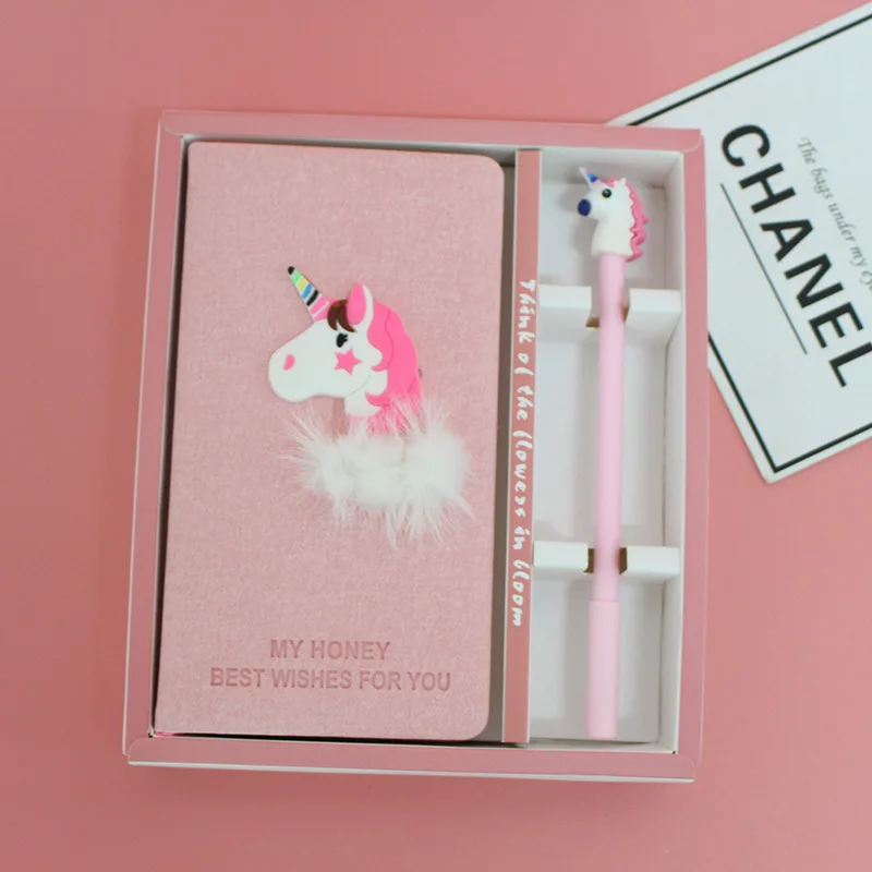 

Pink Creative Gift Girl Notebook Unicorn Cover Note Book Student Stationery Set Notebook + Gel Pen