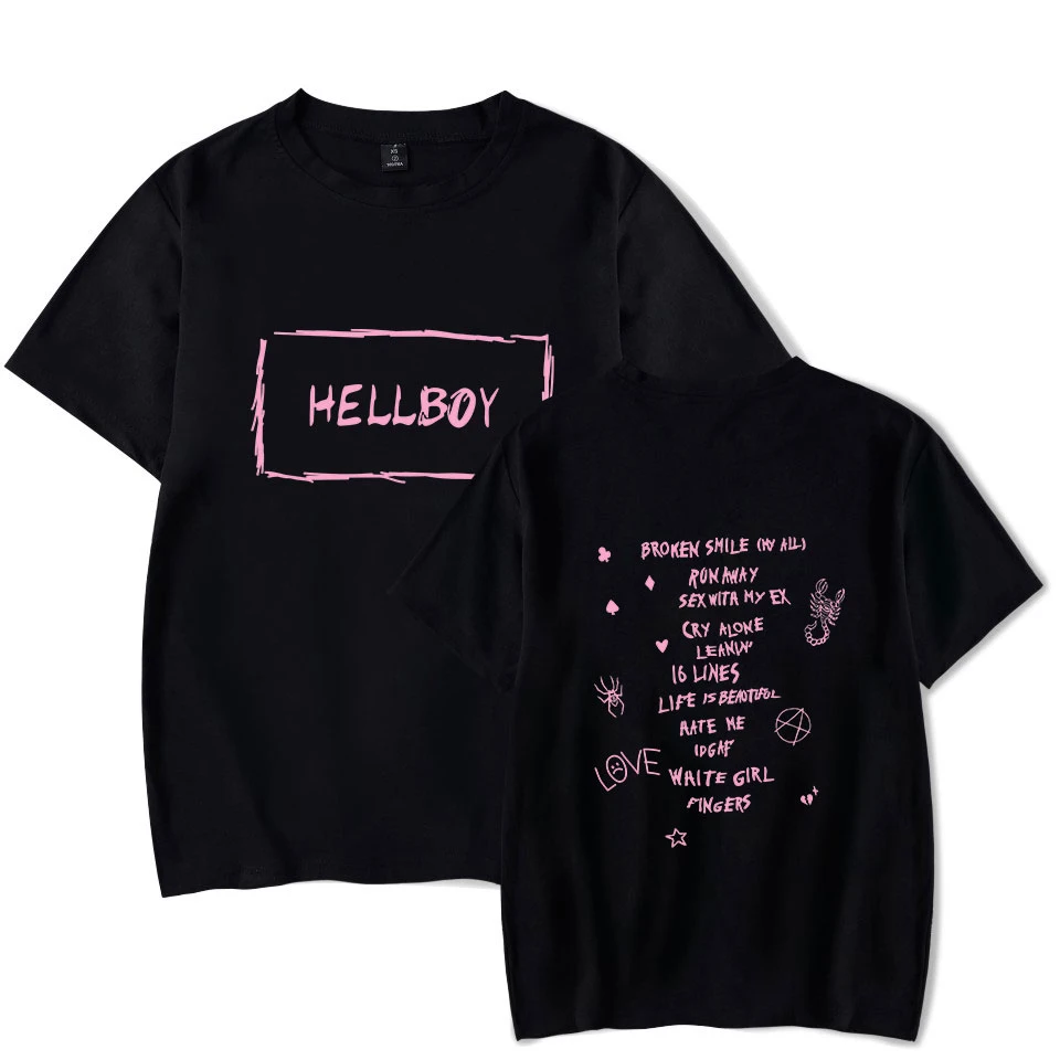 

Men T-Shirt Lil Peep Hellboy Print Leisure Short Sleeve tshirt Soft Cotton Streetwear Lil Peep Fans Simple O-neck Couple tshirt
