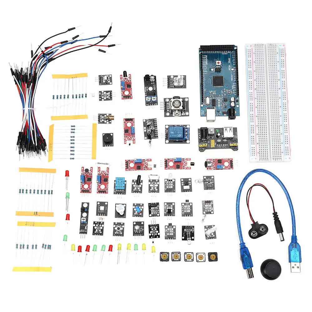 DIY Mega 2560 R3 HC-SR04 плата разработки 37 в 1 комплект датчиков для Arduino с пластиковой