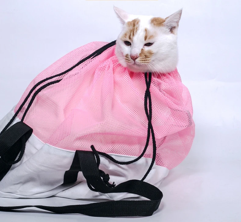 Cats Carrier Bag Grooming Nail Clipping Bathing Injection Adjustable Restraint Bag For Pets Under 6kg Portable Canvas Mesh Pack (1)