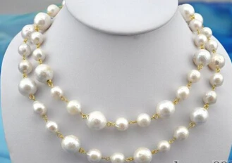 

Free Shipping 003522 Rare huge 36"14mm round white reborn keshi pearl necklace