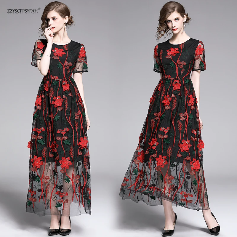 

ZP8529 Actual Shot - Spot 2019 Summer Mesh Embroidered Three-Dimensional Aquatic Vegetable Dress and Dress