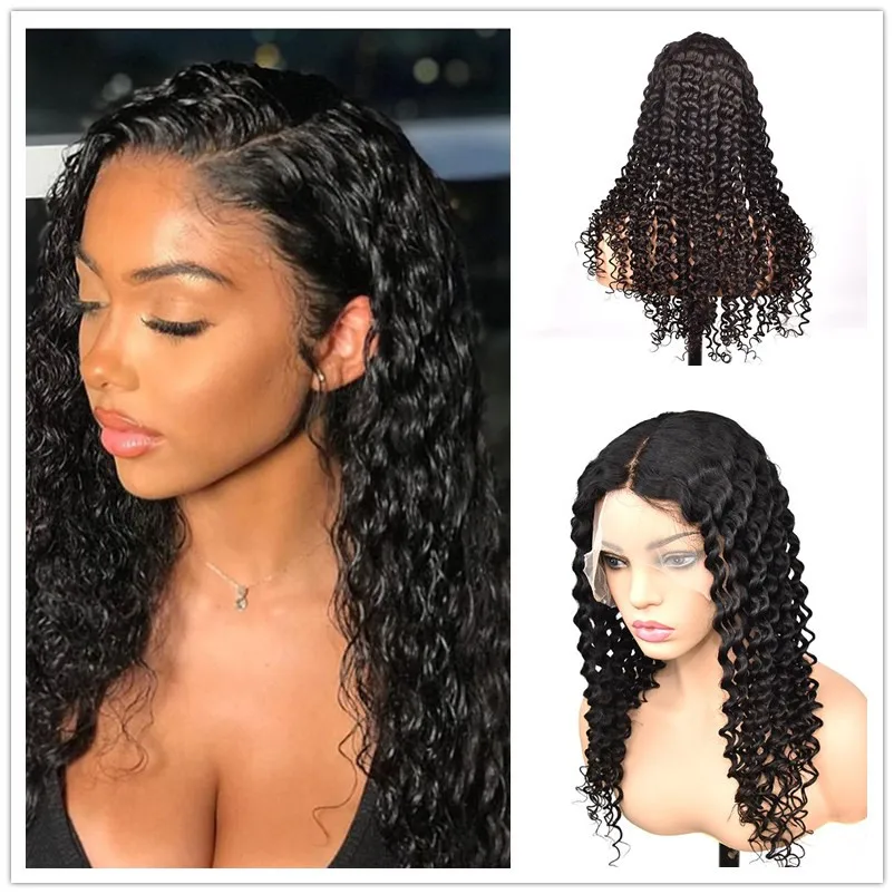 Transparent Full Lace Human Hair Wigs Preplucked With Baby Hair Deep Wave Wavy Remy Glueless 13x6 Front Lace Wig For Women Black