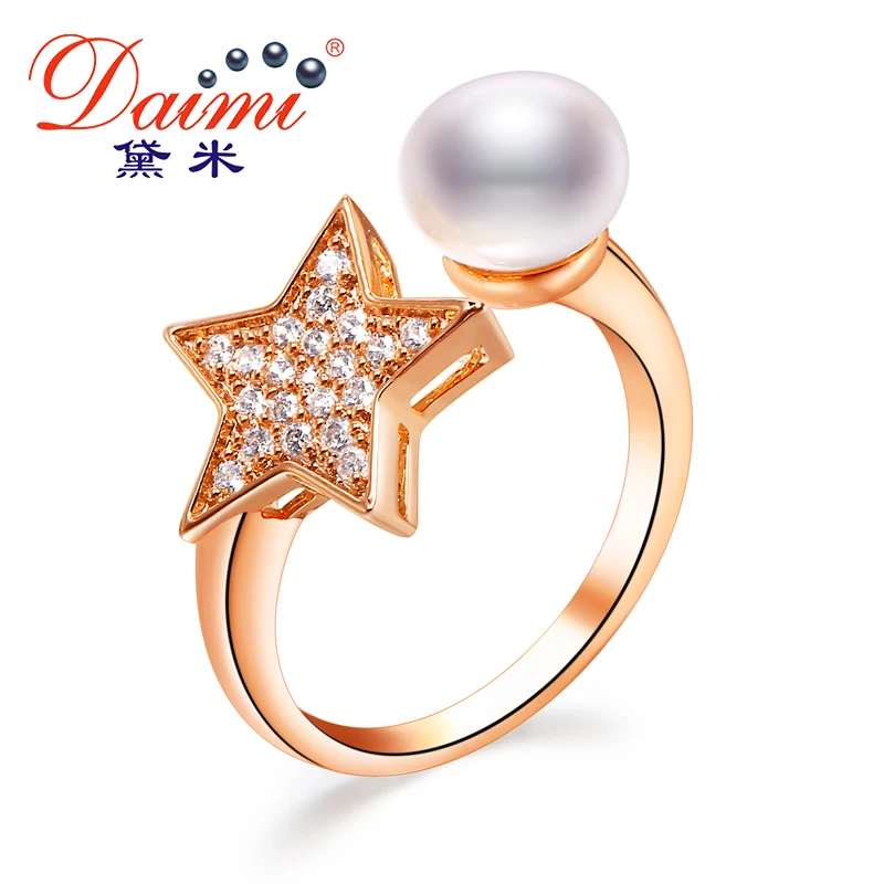

DAIMI Star Ring 8-9MM White Freshwater Pearl Ring High Quality Star Fashion Ring New Look Gift For Women