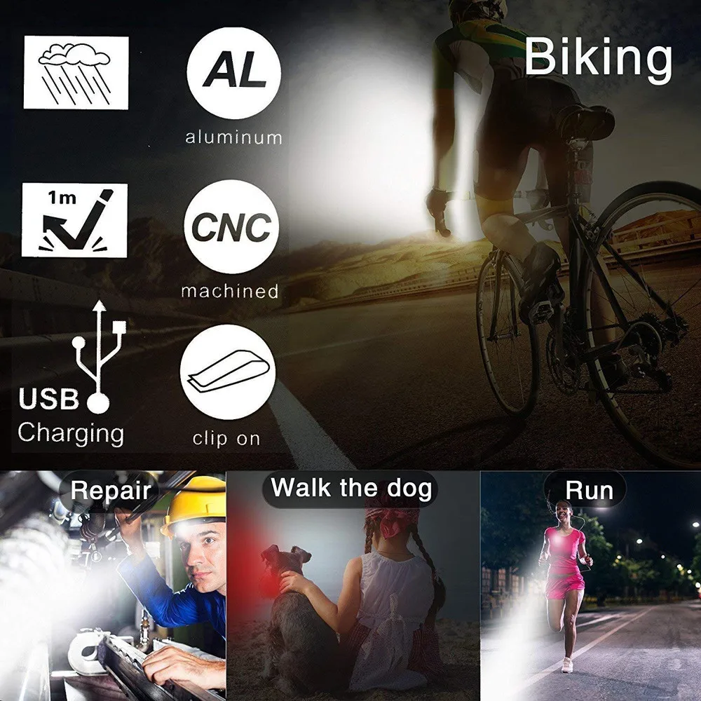Flash Deal High Quality tBright Cycling Bicycle Bike 3 LED Head Front light 4 modes USB Rechargeable Tail Clip Light Lamp Waterproof HOT 5