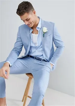 

2019 Newest Shawl Lapel Formal Mens Blue Wedding Suits Tuxedos For Men Groom Custom Made Homme Best Man Suit (Jacket+Pants)