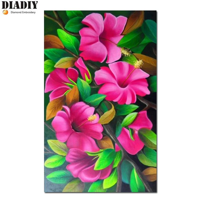 

5D Diamond Embroidery red flower DIY Diamond Painting Cross Stitch round Drill Needlework Mosaic Decor Paintings