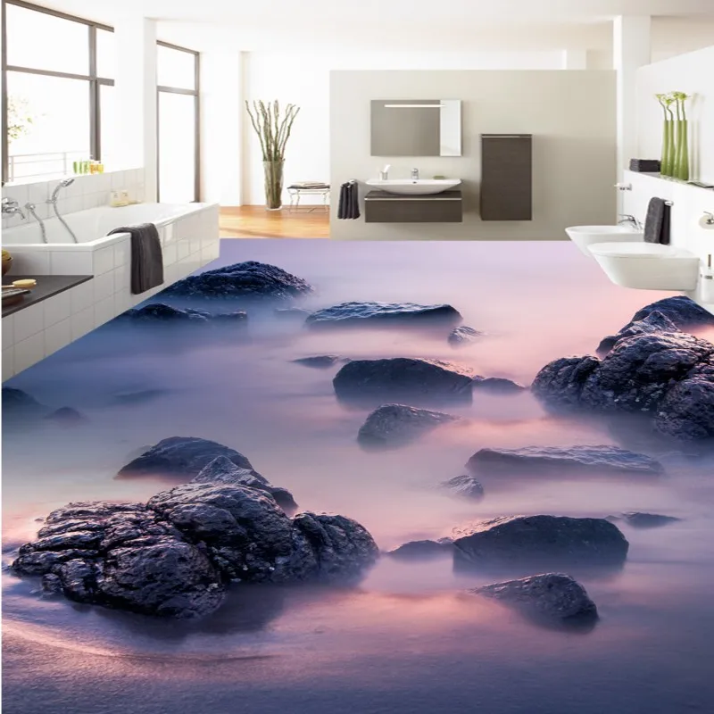 

Free Shipping custom Beautiful Wonderland Coast Stone 3D stereo Living Room Bathroom mall corridor Floor wallpaper mural