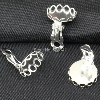

Blank Earrings Bases Settings with Hollow Round Lace Bezel pads Resin Cabochon Clip Earrings Crafts Diy Findings Silver Plated