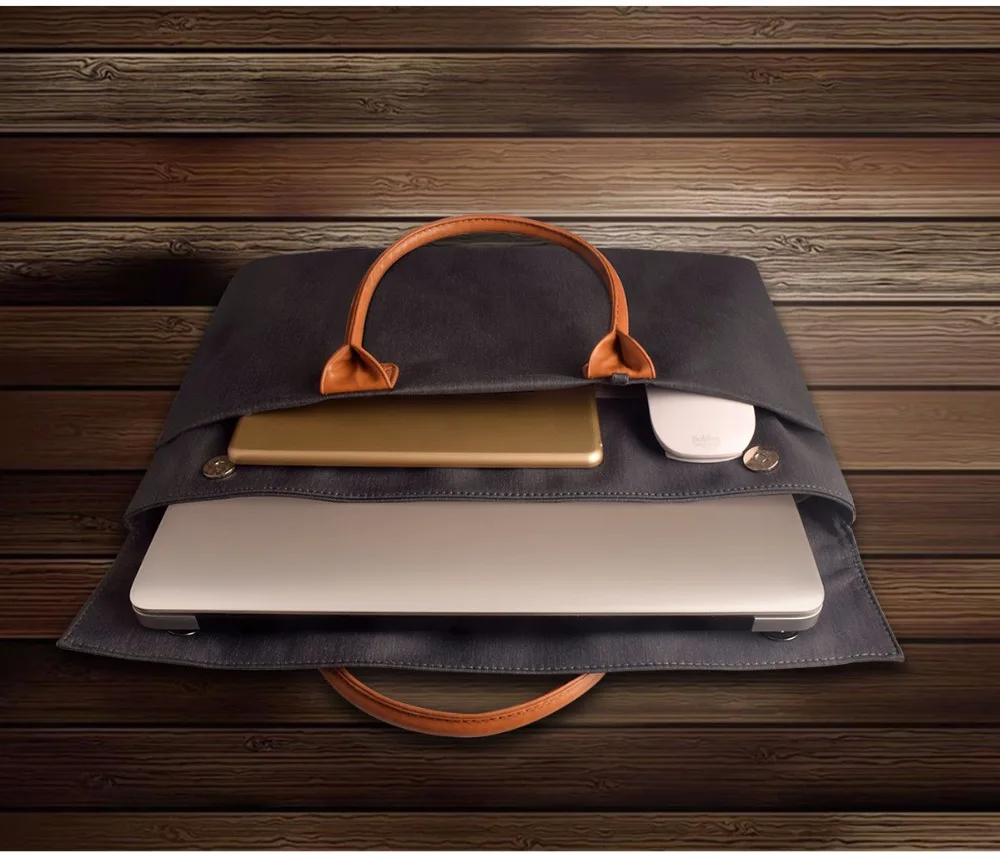 Leather Carry Laptop Briefcase Men's Business Notebook Bag for Macbook