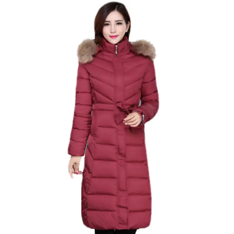 Best New 2017 Winter Fashion X long Plus Size Cotton Coat Women Slim Hooded Thicken Wadded Jackets Fur Collar Outerwear NW0034