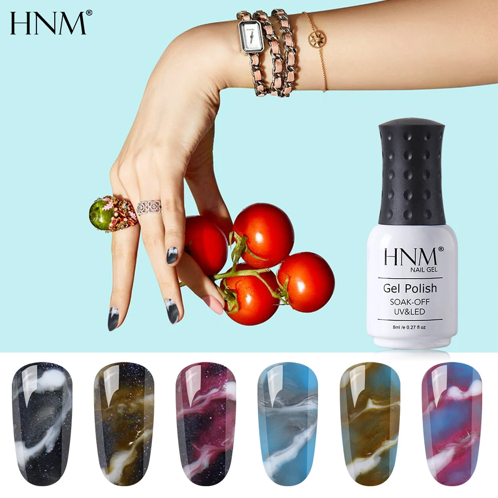 

HNM 8ML Nail Gel Changeable Gel Varnish UV LED Soak Off Semi Permanent Multi Color Gel Nail Polish Marble Effect Stamping Enamel