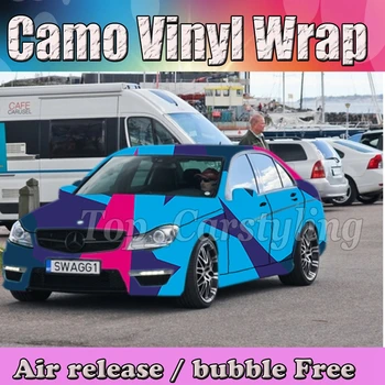 

Camo Vinyl Car Wrap Rose Red &Purple & Light Blue Camouflage Film Sticker