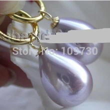 Ry00359 Природный 20 мм Фиолетовый Капельное Shell Серьги Перлы 14KGP