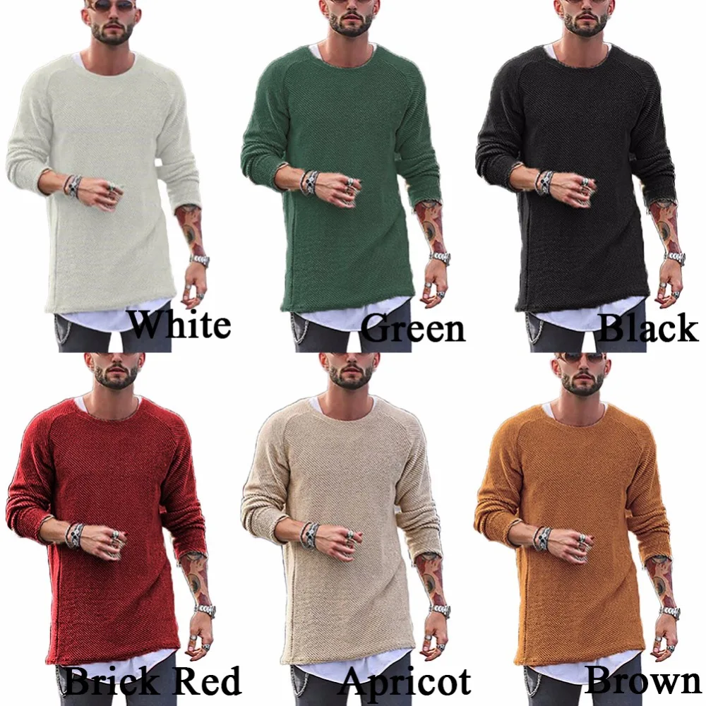 Осенне-зимняя модная брендовая одежда, мужские свитера с круглым вырезом, Одноцветный облегающий крутой мужской пуловер, 6 цветов на выбор#258907
