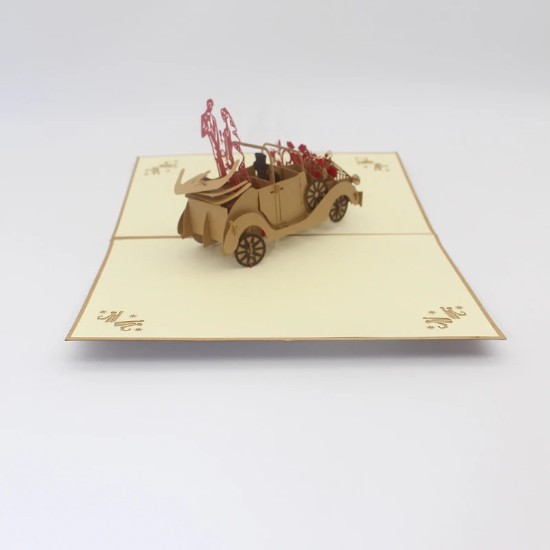  3D laser cut Bride Groom Retro old car Paper Wedding Invitation Greeting Cards + Envelope Engagemen - 32892343641