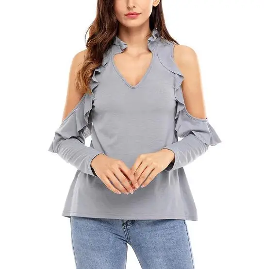 

Newest Brand Open Shoulder Ruffles Blouse Women Trendy Casional Blouses Tops Cozy Premium Quality Excellent Design