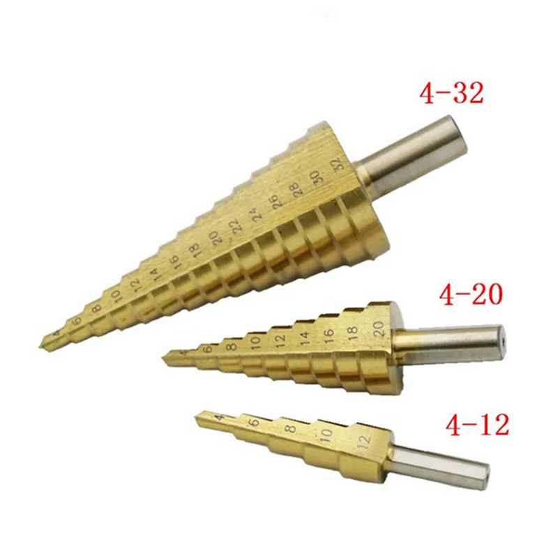 Step drill bit 32mm Triangle auger drill 4-32mm/4-20mm/4-12mm Triangular shank drill spiral groove step triangular pagoda shape