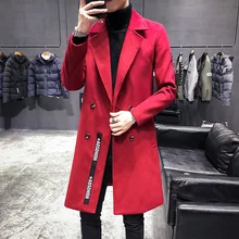 Британский стиль, мужские тренчи, красные длинные пальто, мужские винтажные осенние длинные пальто, шерстяные куртки с двойным воротником, приталенные, зима