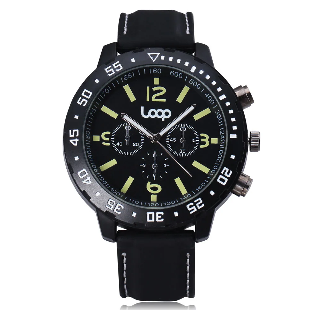 

Top Fashion Men Quartz Watch Deco Sub-Dials Luminescent Hands Chronograph Sport Clock Black Silicone Rubber Band Wrist Watches