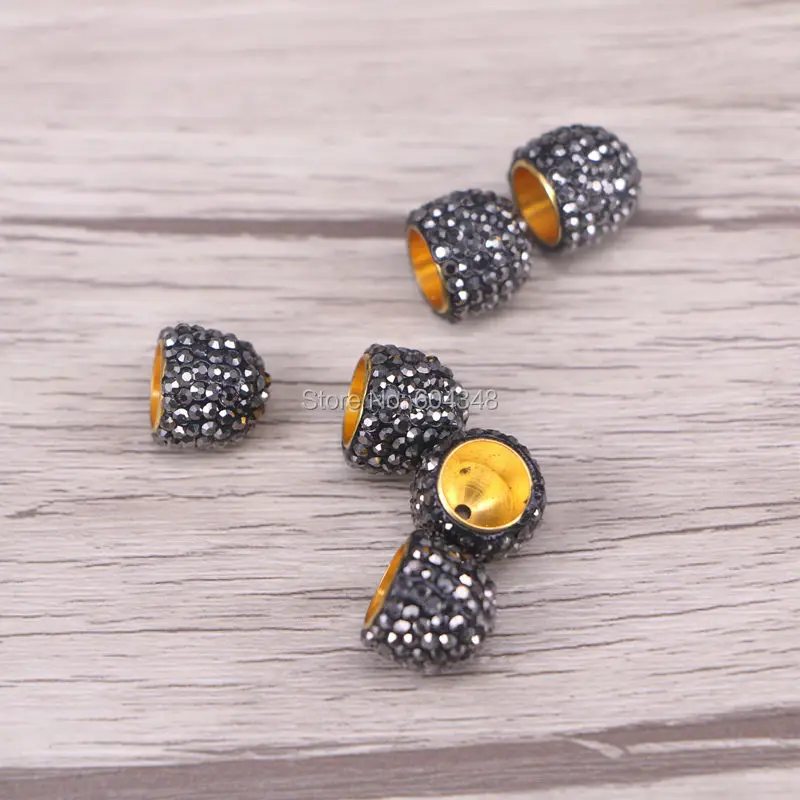 30pcs 8mm Inner Hole Metal with Pave Crystal Rhinestone End Caps, Bead