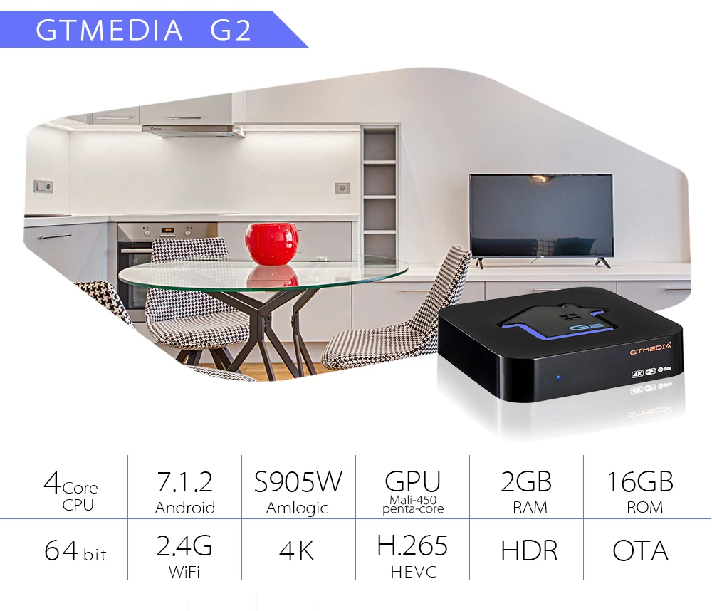 GTmedia Смарт ТВ BOX Amlogic S905W 2 Гб RAM+ 16gbrom Декодер каналов кабельного телевидения 4K HD H.265 2,4G Wifi медиаплеер ТВ коробка IP ТВ M3U G2 Android tv box