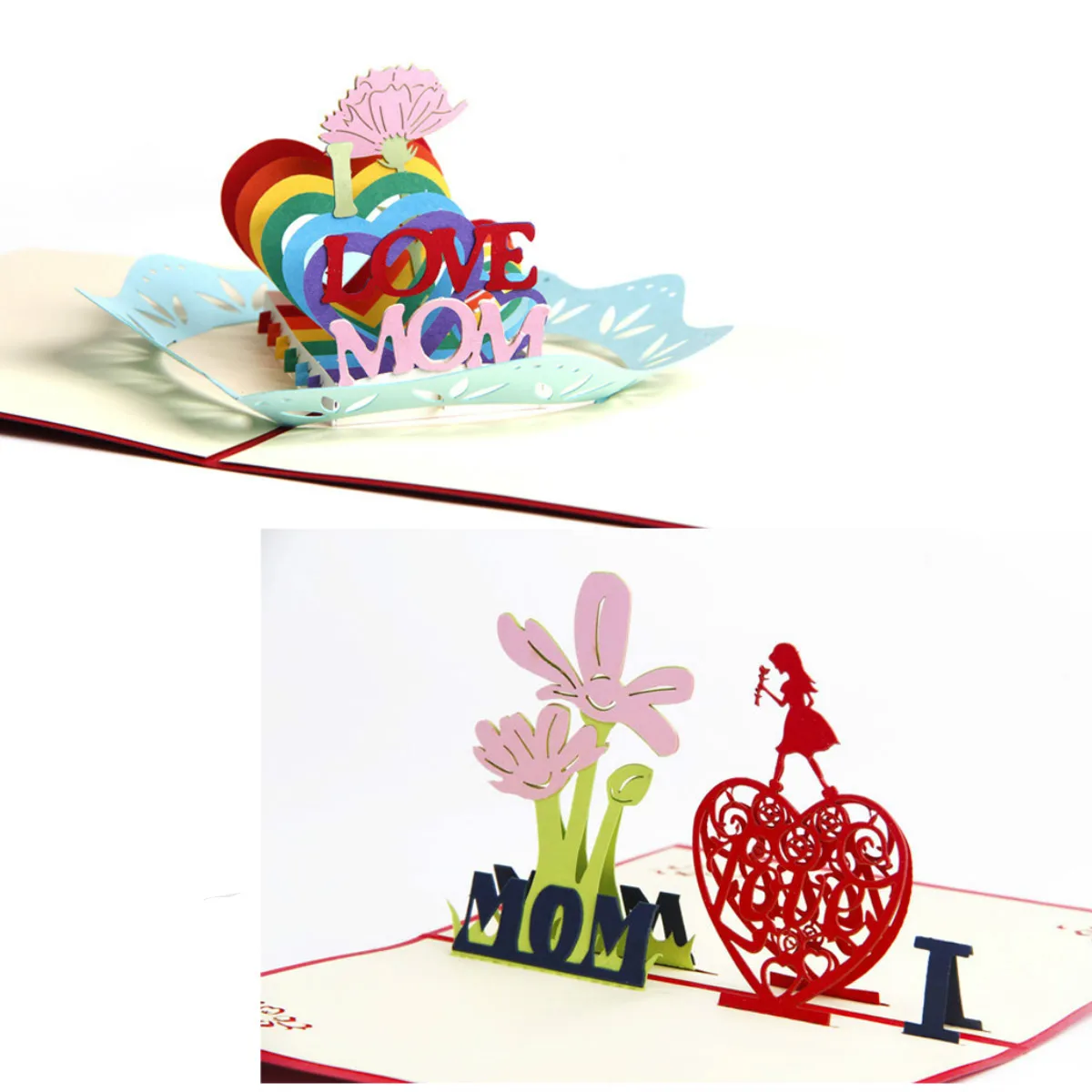 

3D I Love Mom Pop Up Christmas Cards Handmade Greeting Card for Mother Birthday Party Thanksgiving Day Mother's Day