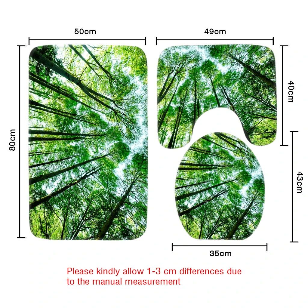 3 шт., набор ковриков для ванной комнаты, природные пейзажи, деревья, леса, зима, снег, сезонный узор, мягкий коврик для ванной и Комплект ковриков для туалета