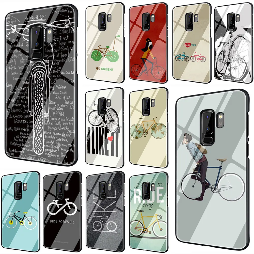 

BIKE CYCLING Tempered Glass Phone Cover Case For Galaxy S7 edge S8 9 10 Plus Note 8 9 10 A10 20 30 40 50 60 70