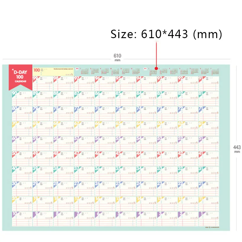 1 шт. 61*44,3 см Superdeal 100 день обратного отсчета календарь График обучения периодически планировщик Таблица подарок для детей обучение планировка