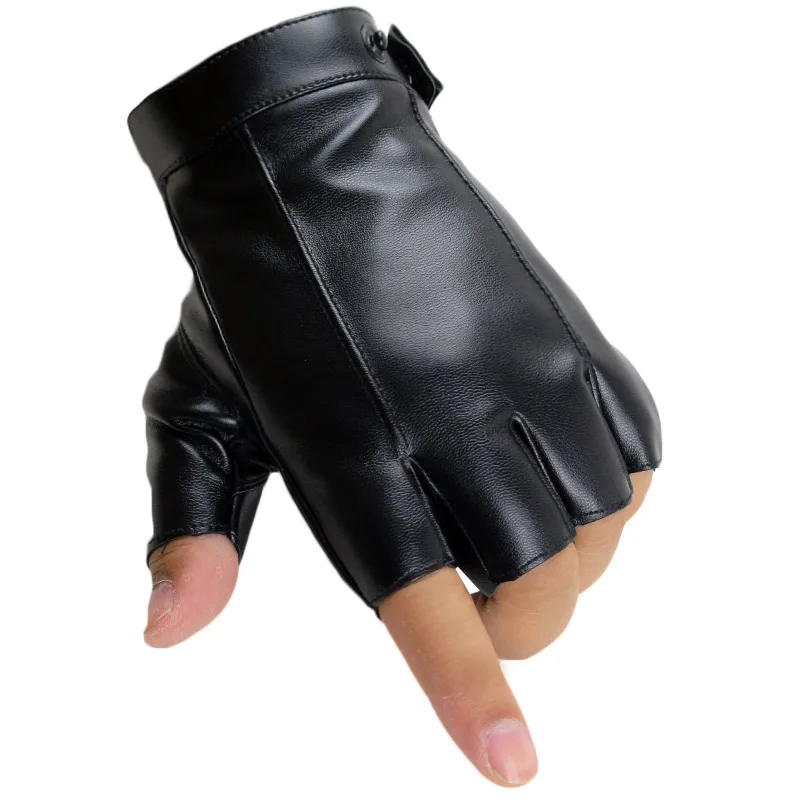 LONGSONGO Brand New Fashion Half Finger Gloves Unisex Leather Fingerless Gloves Driving Outdoor Gloves Guantes de cuero - Цвет: Black