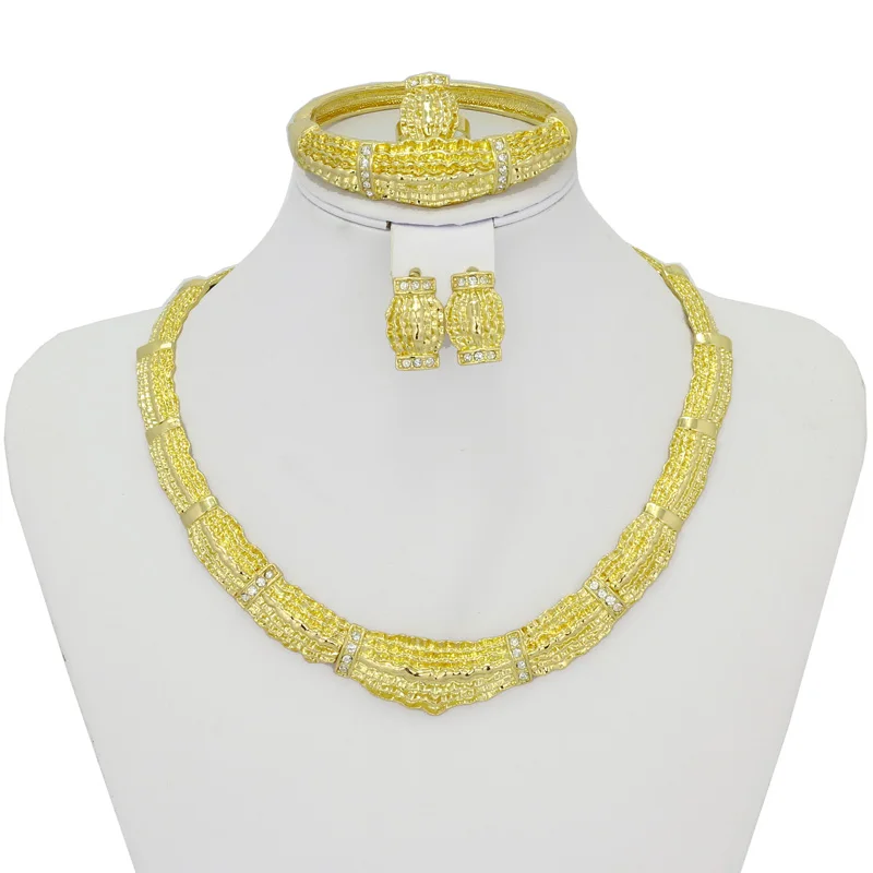 

2017 new African Beads Jewelry Set Dubai Gold Rhinestone Women Wedding Party Necklace Earring Jewelry Sets