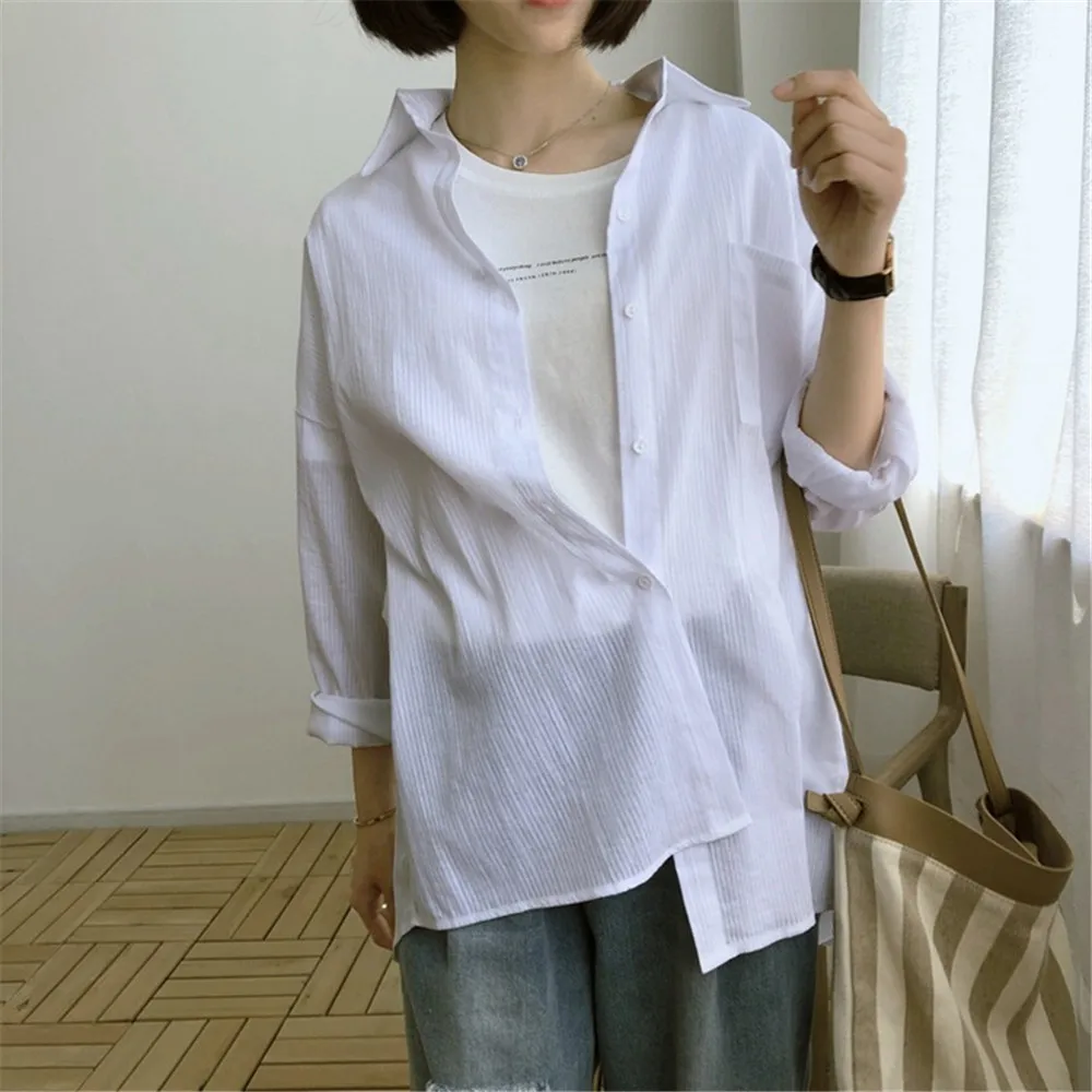 100% Cotton Casual White Sunproof Blouse Women 2018 Summer Women Long Sleeve White Shirts Blouse High quality Office Blouse Tops (9)