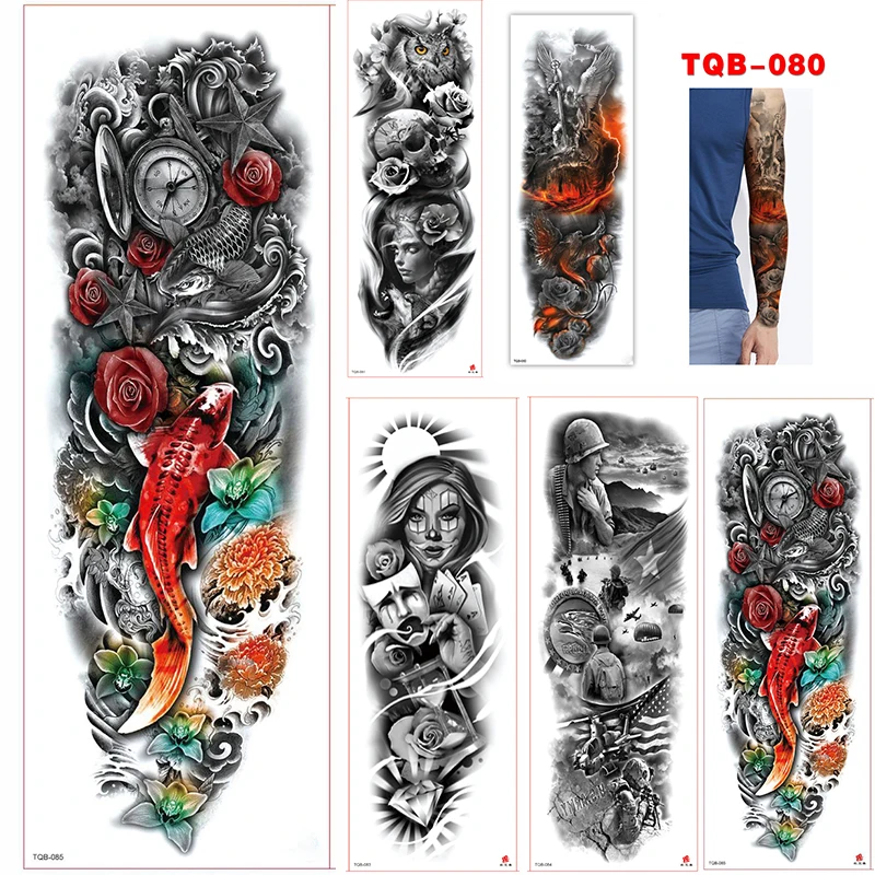 Большой рукав Татуировка Роза часы водостойкая временная татуировка наклейка счастливый кальмар полный цветок розы тату женщины мужчины