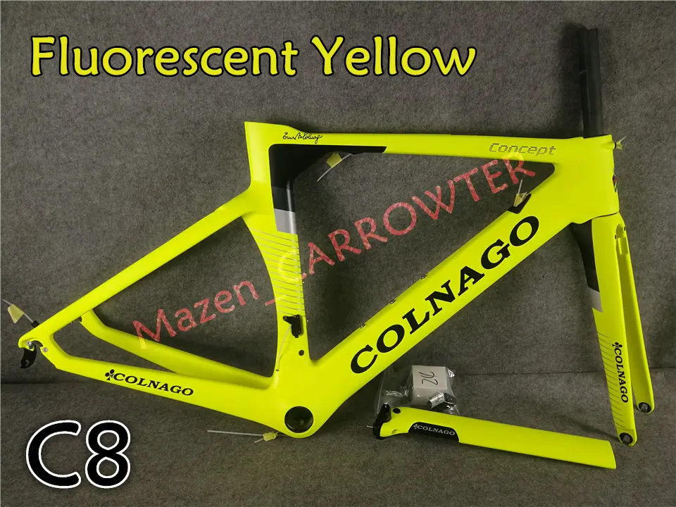 Best Fluorescent Yellow Colnago CONCEPT carbon road frames+Handlebar+Saddle+bottle cages 50mm carbon wheels Novatec A271 hubs 30