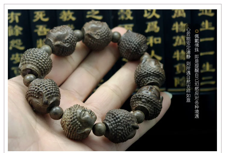 Китайский браслет Будды, браслет Будды, Мужской деревянный браслет с головой Будды