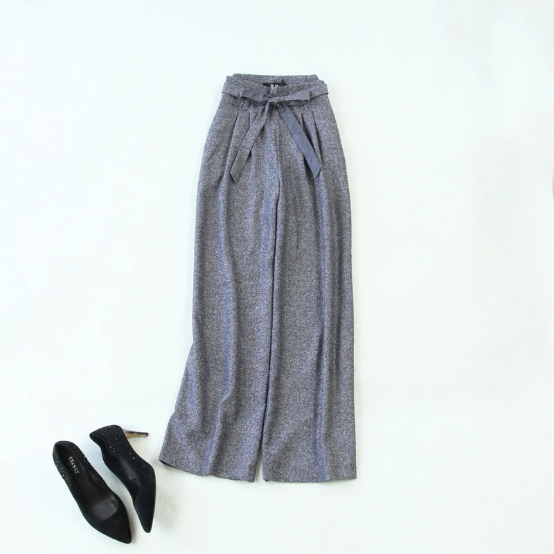 Women's suits 2019 autumn and winter new large size gray herringbone long-sleeved slim suit high waist wide leg pants suit