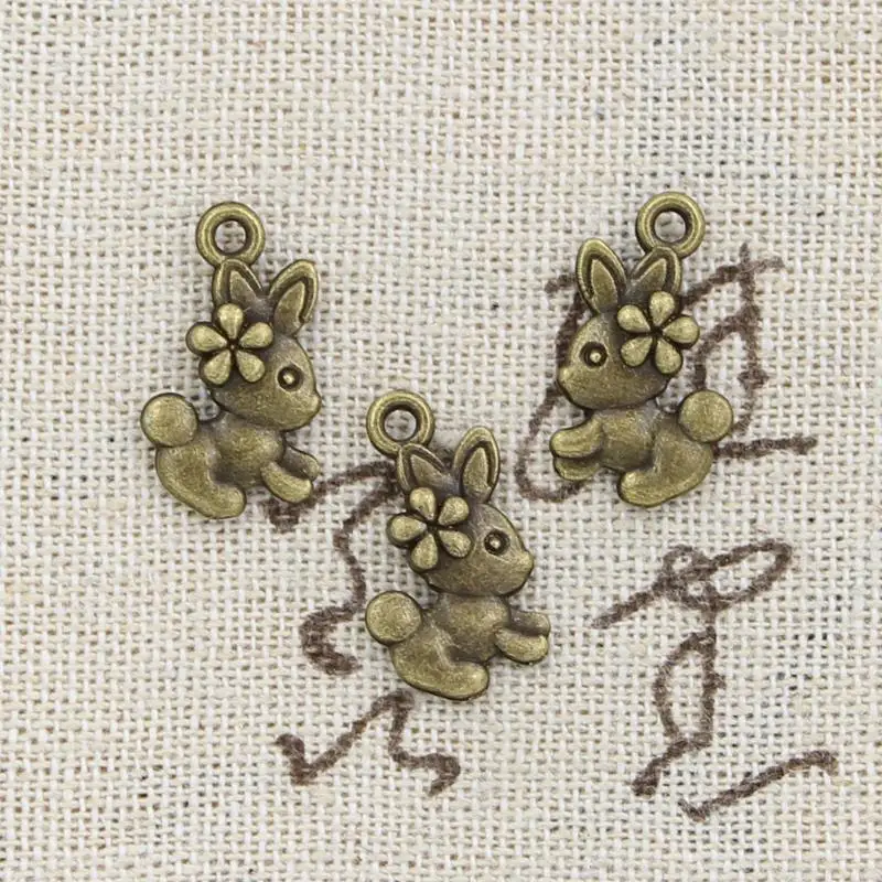 

12pcs Charms rabbit flower 18x10mm Antique Making pendant fit,Vintage Tibetan Bronze Silver,DIY bracelet necklace