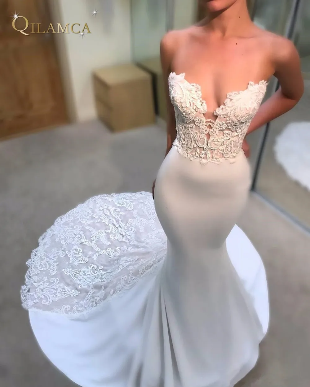 Sexy Sweetheart Bodice Wedding Dresses Mermaid Cathedral Train