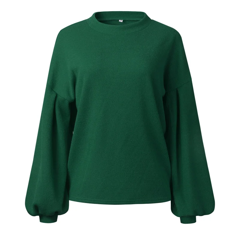 Nadafair осенний свободный женский свитер большого размера с длинным рукавом-фонариком, вязаный свитер, черный мешковатый зимний женский свитер с высоким воротом - Цвет: Зеленый