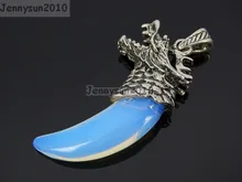 Natural Opalite Gems stones Claw Paw Tibetan Silver Carved Dragon Head Pendant Beads for Jewelry Design 10Pcs/Pack