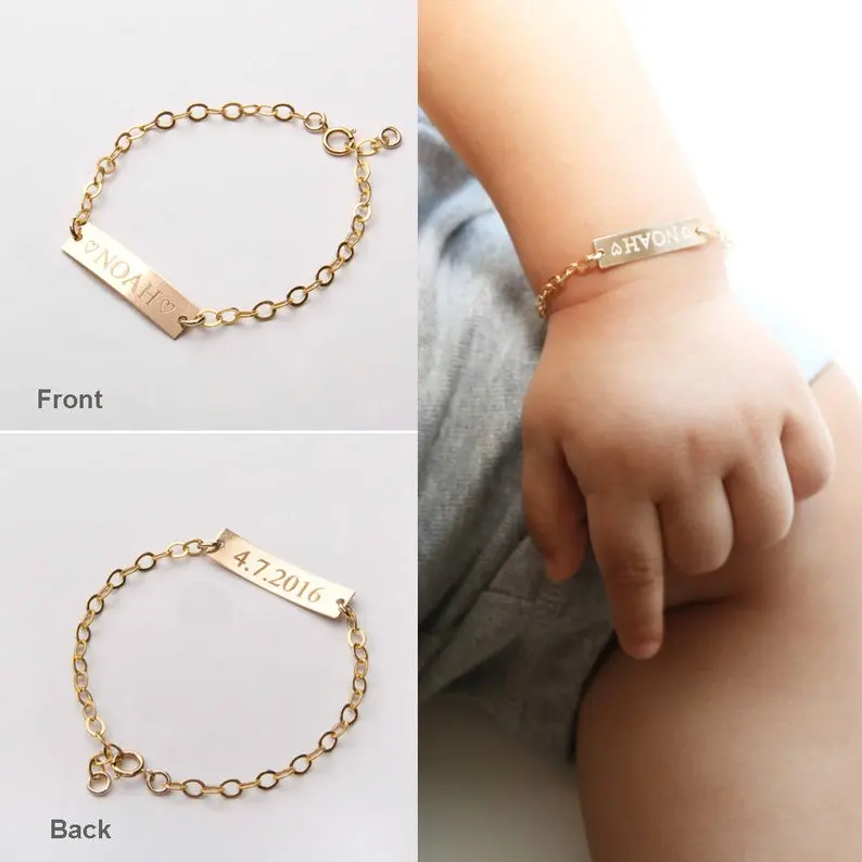 Baby Bracelet Personalized Id Bracelet with any Name 18K GF for Boy or Girl