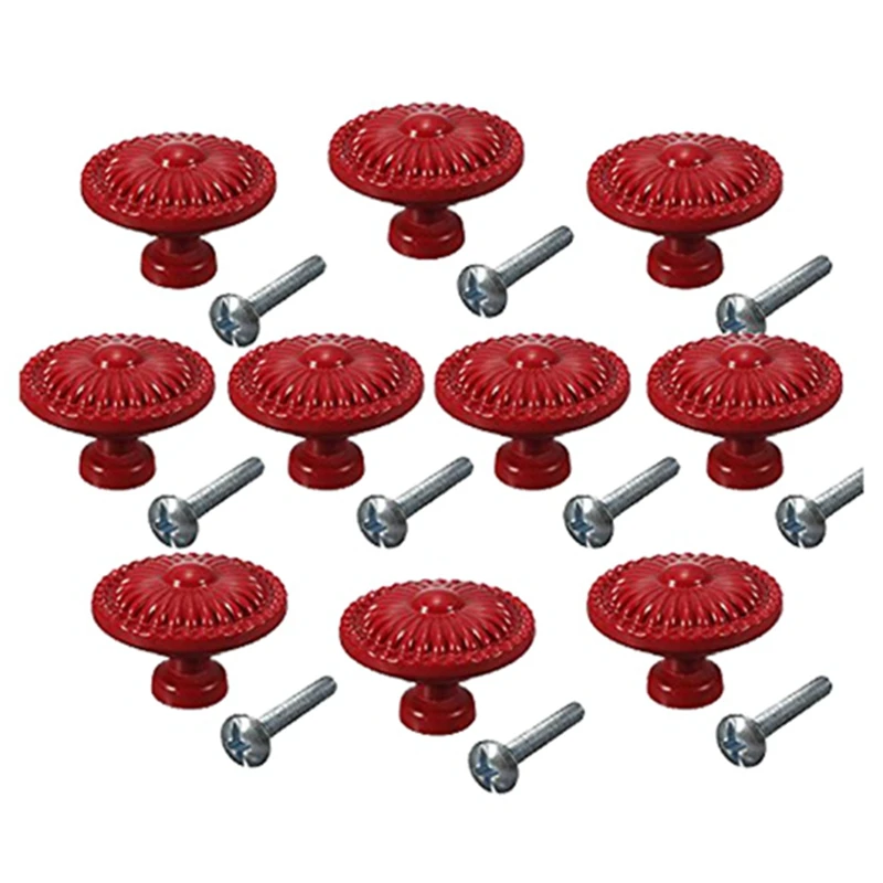 

Red 10PCS Retro Simple Style Round Door Knob Zinc Alloy Shower Bath Door Handle Pull Knobs for Drawer,Cabinet,Chest, Bin, Dres
