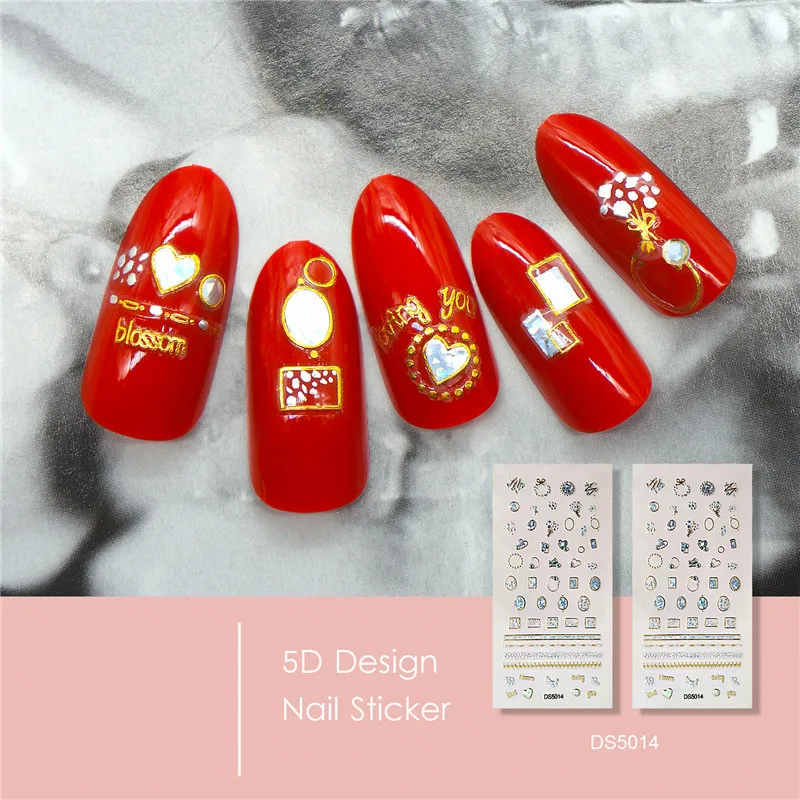Heart Nail Stickers Decals Glitter Nail Art Stickers Silver Manicure
